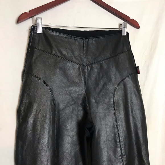 Arlen Ness Black Leather Straight Leg Moto Pants Womens Size M Bikerwear Punk - Picture 3 of 12